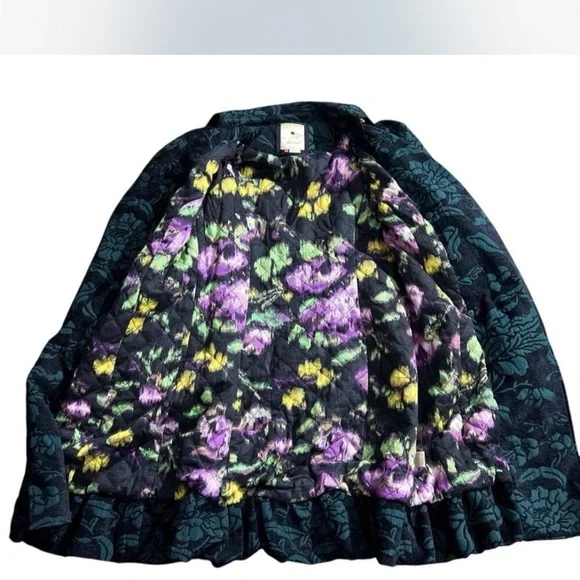 Elevenses Teal Tapestry Edwardian Floral Coat 2 - Picture 2 of 7